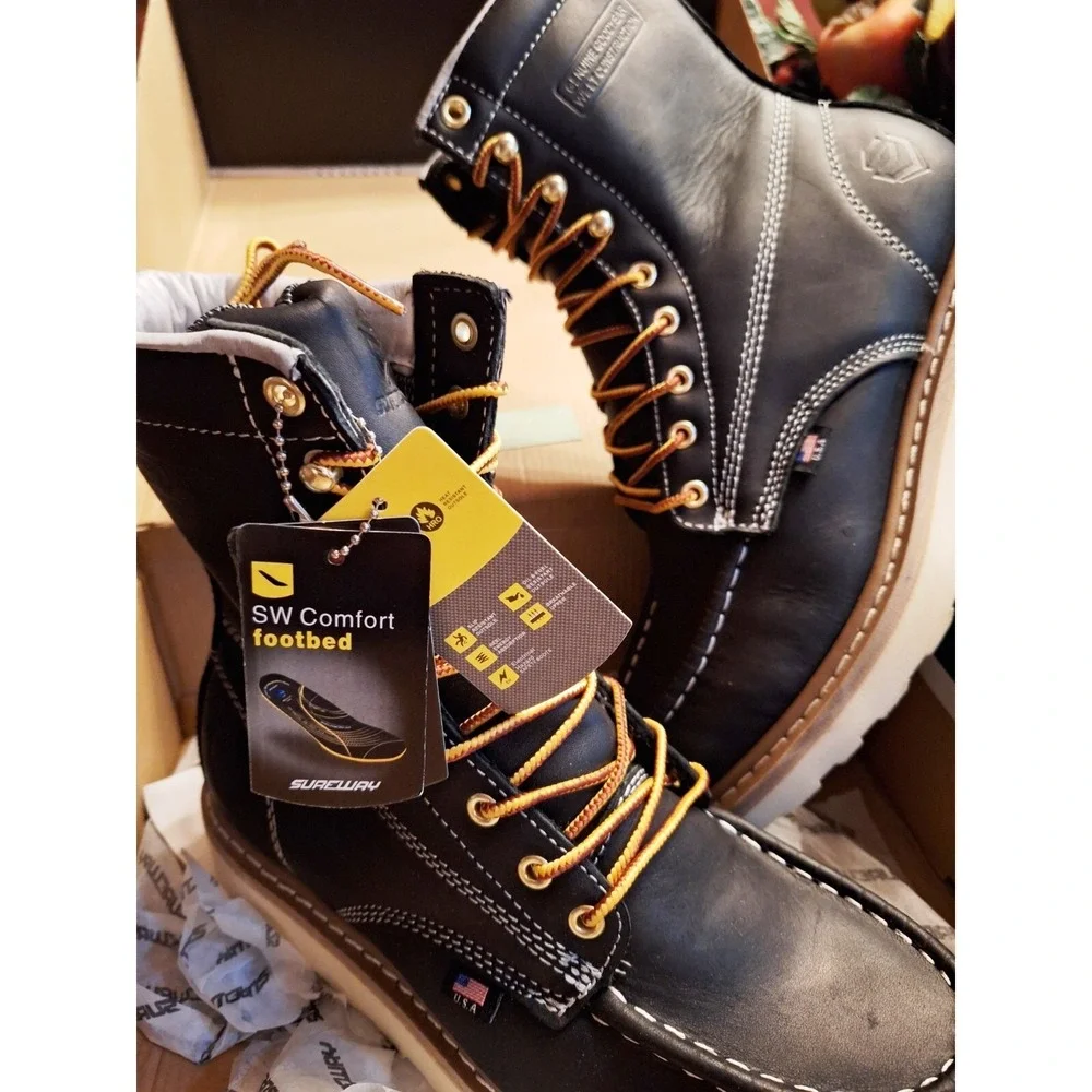 Mens Black Sureway‎ Mac Toe Heavy Duty Non-Slip Work Boots Size 10